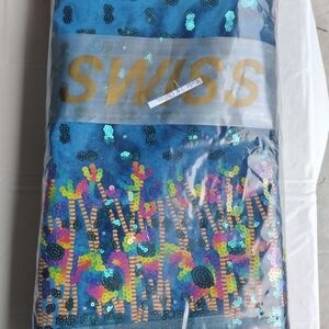 Swiss Blue Sequin Embellished Fabric 5 yards  52 in wide crafters seamstress